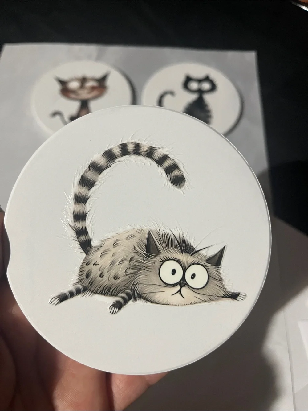 Whimsical Cat Coaster Set - White Cat Art (Set of 4)